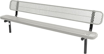 COATEDOUTDOORFURNITURE Coated Outdoor Furniture Heavy-Duty Outdoor Bench Thermoplastic Coated, Expanded Metal, Commercial-Grade Seating, Made in America (Inground with Back, 8 Ft, Textured Grey)