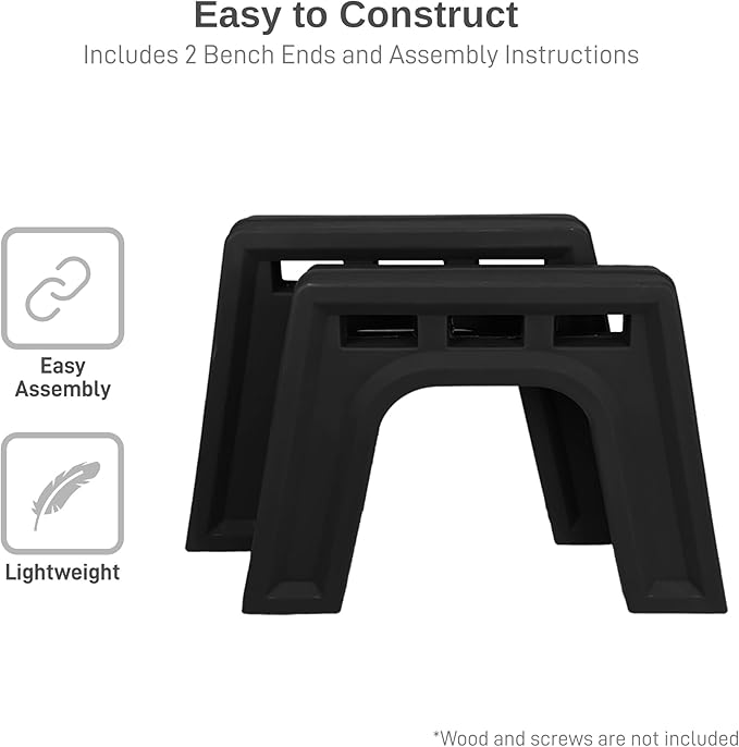 RTS Home Accents Custom Length Lightweight Indoor or Outdoor Backless Bench Ends, Black Color (Wood & Screws Sold Separately)