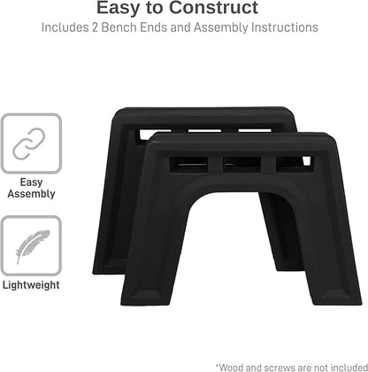 RTS Home Accents Custom Length Lightweight Indoor or Outdoor Backless Bench Ends, Black Color (Wood & Screws Sold Separately)