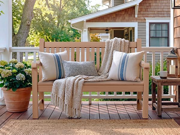 Psilvam 2-Person Poly Lumber Outdoor Bench with 700 Lbs Weight Capacity – Weatherproof Garden Seating for, Balcony Porch & Park, All-Weather Fade-Resistant Patio Furniture (Teak Color)