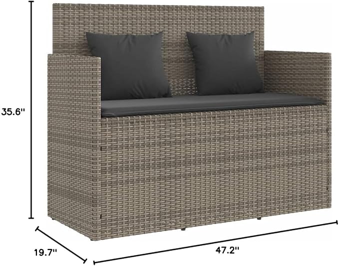 Patio Bench with Cushions Gray Poly Rattan Deck Bench Garden Bench Outdoor Bench Porch Bench for patios, Gardens, Decks - Photo 3