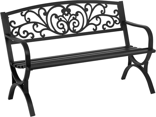 Outdoor Metal Garden Bench Patio Benches with Mesh Pattern Backrest Armrests for Patio Park Lawn Yard,Black