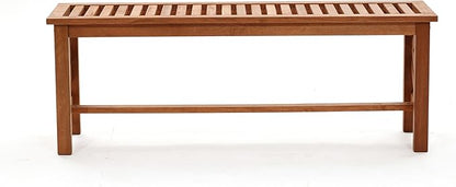 LuxenHome Wood Garden Bench, Solid Wooden Outdoor Dining Bench, 2 Person Patio Benches for Outdoors, Backless Bench for Backyard Park and Porch, Long Loveseat with Slatted Seat, Outdoor Furniture