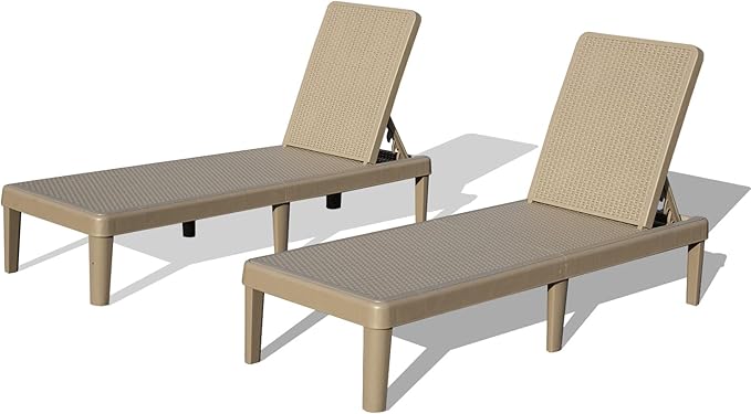 Domi Pool Lounge Chairs Set of 2, Outdoor Lounge Chairs with 6 Positions Backrest Adjustable, Resin Waterproof Chaise Lounge Outdoor for Poolside Patio Garden Deck