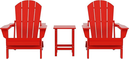 Costaelm 3 piece Patio Set, Outdoor Modern Adirondack Table and Chairs, All Weather Balcony Furniture Set Lounge Firepit Chairs for Outside Deck Garden Lawn Pool, Red