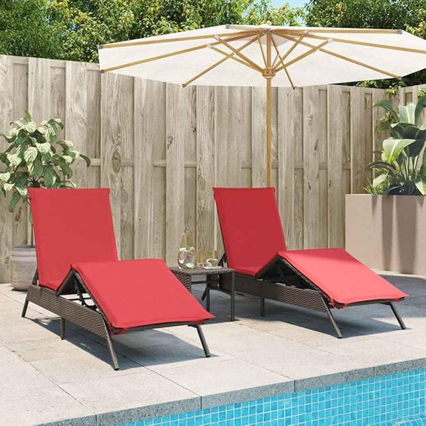 Set of 2 Outdoor Patio Sun Loungers, Adjustable PE Rattan Recliner with Cushions, Foldable Backrest for Poolside, Garden - Photo 1