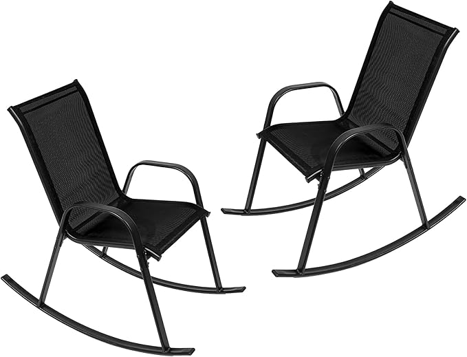 Outdoor Rocking Chairs with Backrest/Armrests-Assembly for Patio Lawn Garden Balcony Deck Camping Porch-Set of 2 (Black)