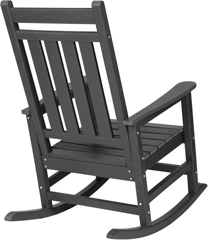 Oversized Rocking Chair with Wood-Texture, Outdoor Rocking Chair for Adults, All Weather Resistant Porch Rocker for Lawn Garden (Grey)