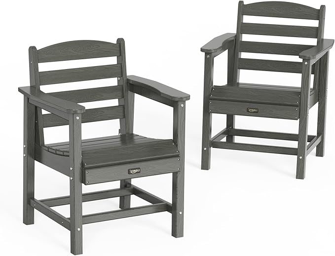 VINGLI Outdoor Dining Chairs Set of 2, HDPE Patio Chairs All-Weather Durable Garden Seating for Yard, Deck, Porch (Grey, 2 PCS)