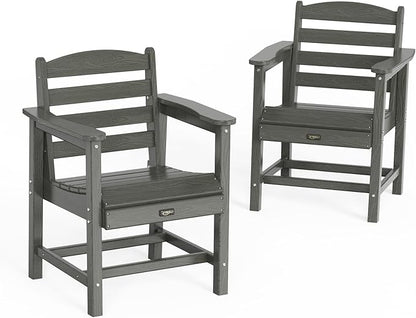 VINGLI Outdoor Dining Chairs Set of 2, HDPE Patio Chairs All-Weather Durable Garden Seating for Yard, Deck, Porch (Grey, 2 PCS)