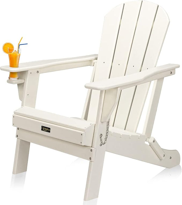VINGLI Plastic Folding Adirondack Chair with Cup Holder, 100% Recyclable Waterproof HDPE Material - Photo 1