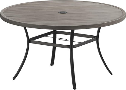 Patio Dining Table for 6-8, Round Metal Outdoor Table with 1.57" Umbrella Hole, 53" Outdoor Slat Tabletop Dining Table for Backyard, Porch, Lawn, Grey