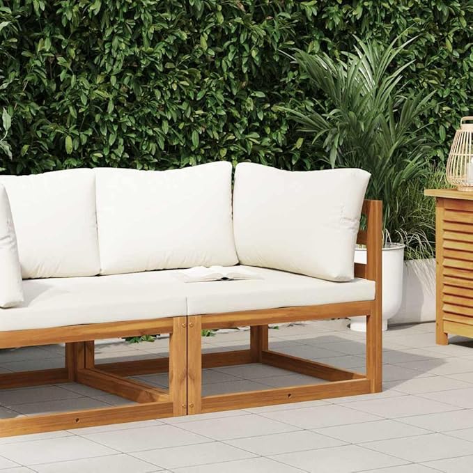 vidaXL Outdoor Solid Acacia Wood Sectional Corner Sofa with Cream White Cushions, Customizable Configurations - Photo 2