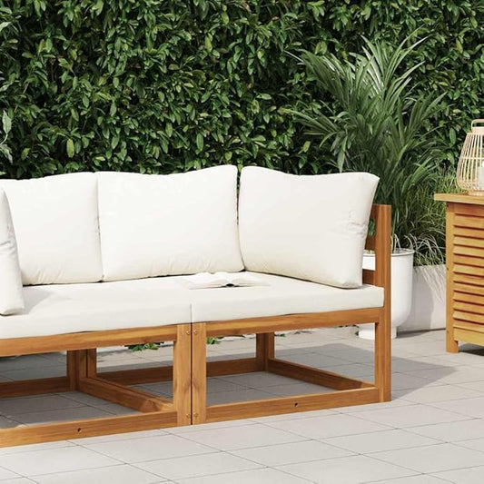 vidaXL Outdoor Solid Acacia Wood Sectional Corner Sofa with Cream White Cushions, Customizable Configurations, Weather-Resistant and Durable