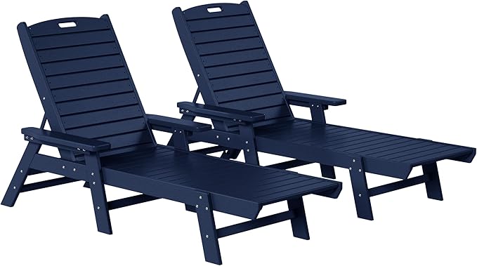 WestinTrends Malibu Poly Reclining Chaise Lounge (Set of 2) Navy Blue