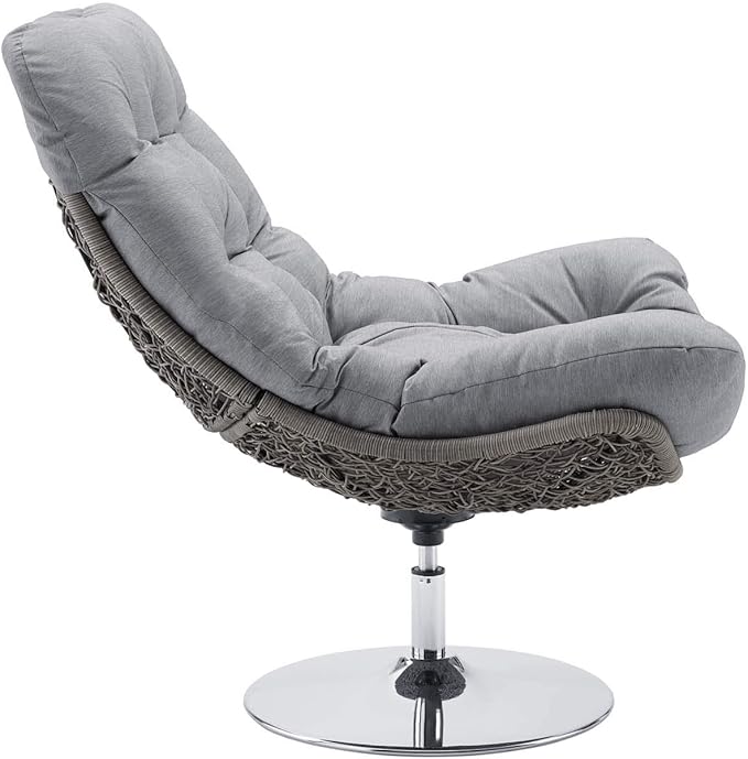 Modway Brighton Outdoor Patio Wicker Rattan Swivel Lounge Chair in Light Gray Gray