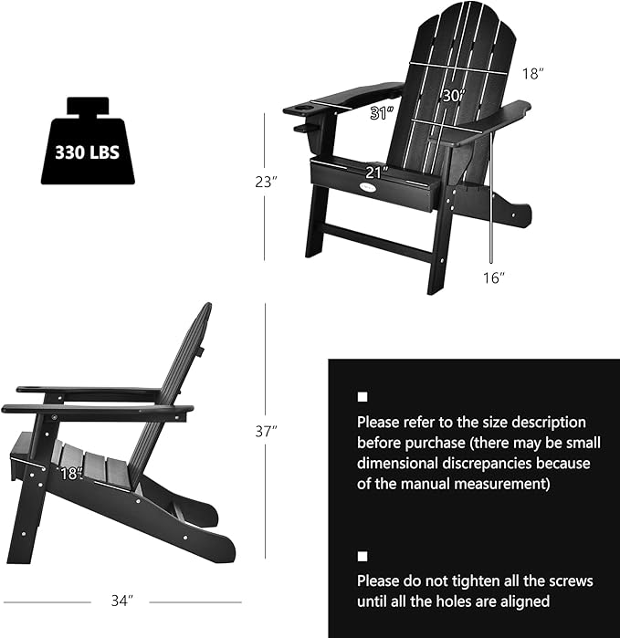 Tangkula Adirondack Chair Outdoor, Fade Resistant HDPE Armchairs with Cup Holder, Weather Resistant Lounger Chairs for Patio Garden Backyard Deck, Lawn Porch Seating, Adirondack Lounger (4, Black)