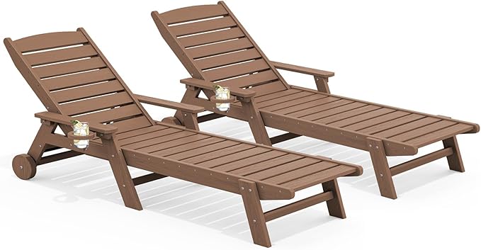 SERWALL HDPE Chaise Lounge Set of 2 for Outdoor, Brown - Photo 1