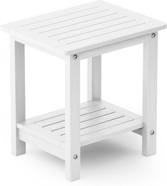 YEFU Outdoor Side Table for Patio: 16" HIPS Weather - Resistant Adirondack Tables - Waterproof Small Square End Tables for Backyard Pool Porch Balcony - Indoor Outdoor Double Layer Table White