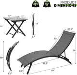 Magshion Outdoor Chaise Lounge Chair Set of 2 with Folding Side Table, Patio Pool Lounger Chairs with 6 Position - Photo 3