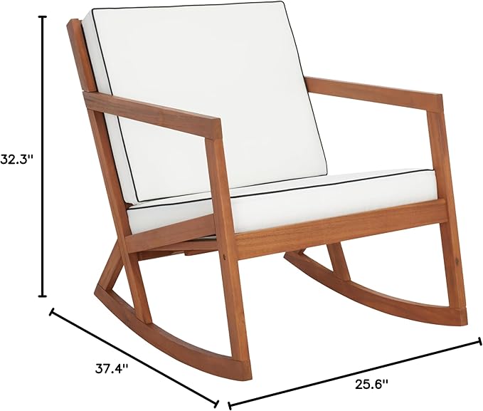 SAFAVIEH Outdoor Collection Vernon Natural/Beige Cushion with Black Piping Rocking Chair