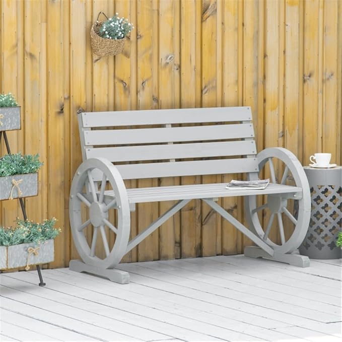 Porch Patio Bench, Outdoor Bench Chair, 41.5" L Porch Patio Bench, Outdoor Garden Bench Patio Park Bench Patio Seating Sturdy Patio Bench Porch Bench Furniture Chair Seat for Outside, Fir Wood -Gray