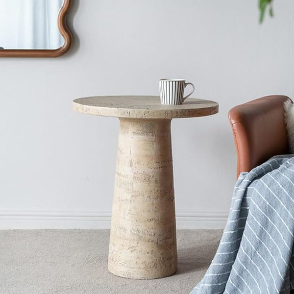 Faux Stone Side Table Round End Table Patio Small Drink Table for Small Spaces - Photo 1
