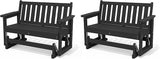 SERWALL Outdoor Glider Bench Set of 2, HDPE Weather-Resistant Swinging Bench for Backyard Garden Porch, Black - Photo 1