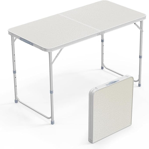 VINGLI 4FT White Folding Table with Carrying Handle Height Adjustable Lightweight Fold Up Portable for Indoor Outdoor - Photo 1