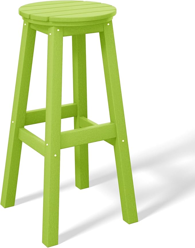 Costaelm 29" Height Outdoor Bar Stools, All-Weather Bar Stools, Adirondack Poly Patio Round Bar Stool for Patio, Deck, Kitchen Counter and Garden, Lime