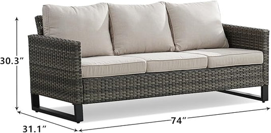 Rilyson Wicker Outdoor Couch Patio Sofa - 3 Seater Rattan Outdoor Patio Couch with Waterproof Wicker,Comfortable Cushions and Sturdy Metal Frame for Outside Porch Deck Backyard(Mixed Grey/Beige)