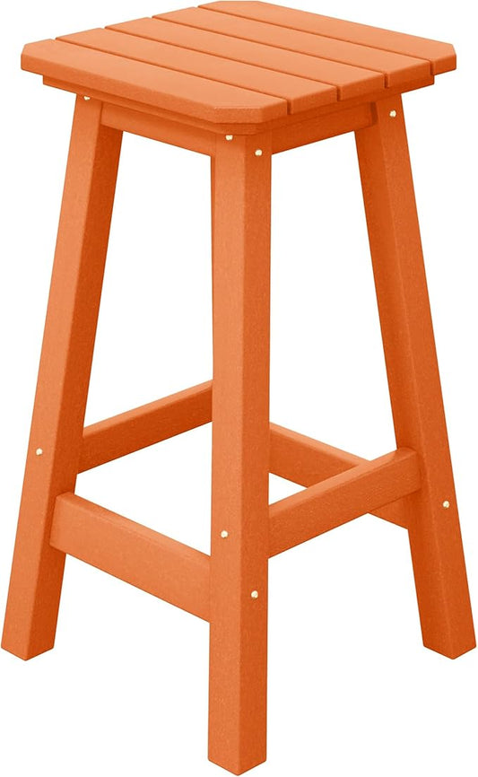 Costaelm 24" Height Outdoor Bar Stools, All-Weather Bar Stools, Adirondack Poly Patio Square Bar Stool for Patio, Deck, Kitchen Counter and Garden, Orange