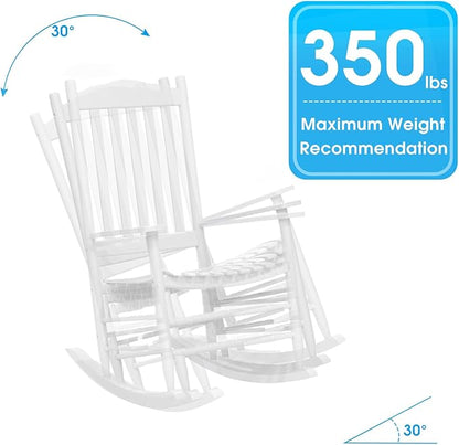Wooden Rocking Chair Outdoor with 350lbs Weight Capacity All Weather Porch Rockers for Garden, Lawn, Porch, Backyard (1, White