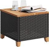 Square Garden Side Table, Compact Patio Coffee Table with Durable Poly Rattan and Acacia Wood Top - Photo 5