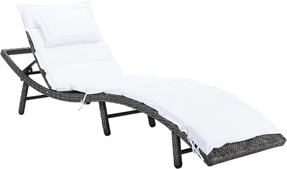 SAFAVIEH Outdoor Collection Colley Grey Brown Wicker/White Cushion Adjustable Recliner Chaise Lounge Chair (PAT7722C)