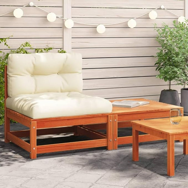 Patio Sectional Sofa with Cushions and Footstool Wax Brown Solid Pine Wood Modular Outdoor Furniture Set for Garden - Photo 1