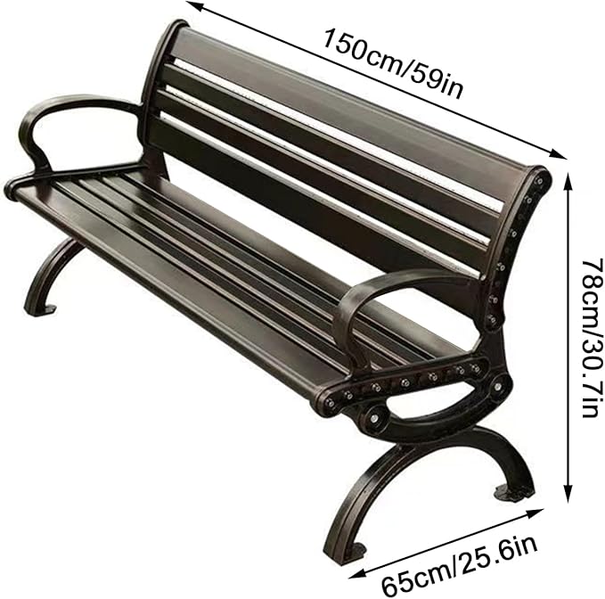 Outdoor Metal Benches,Cast Aluminum Lightweight Sturdy Bench,Weatherproof,Park Bench,2-Person Seat Bench with Backrest,for Porch, Patio, Lawn, Balcony, Backyard(Size:150cm/59in)