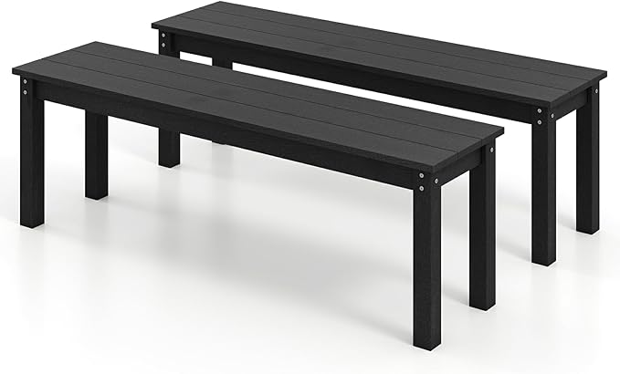 Moccha HDPE Outdoor Bench, 55" Patio Bench with Slatted Seat & 750 Lbs Capacity, Weatherproof Outside Seating Furniture, 2-3 People Backless Garden Bench, Loveseat for Entryway, Porch, Lawn, Backyard
