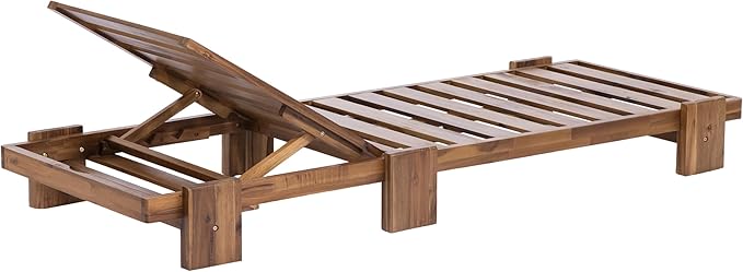 78.8'' Outdoor Patio Chaise Lounge Chair, Acacia Wood Adjustable Pool Lounge Chairs with Headrest and Retractable Side Tray for Terrace, Poolside, Garden, Beach Dark Gray
