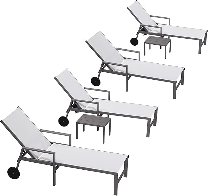 PURPLE LEAF Outdoor Chaise Lounge Set for 4 Aluminum Patio Chaise Lounger Chairs with Armrest and Wheels Adjustable - Photo 1