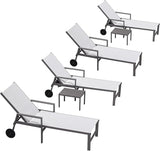 PURPLE LEAF Outdoor Chaise Lounge Set for 4 Aluminum Patio Chaise Lounger Chairs with Armrest and Wheels Adjustable - Photo 1