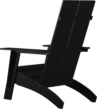 EMMA + OLIVER Black Modern Dual Slat Back Indoor/Outdoor Adirondack Style Patio Chair