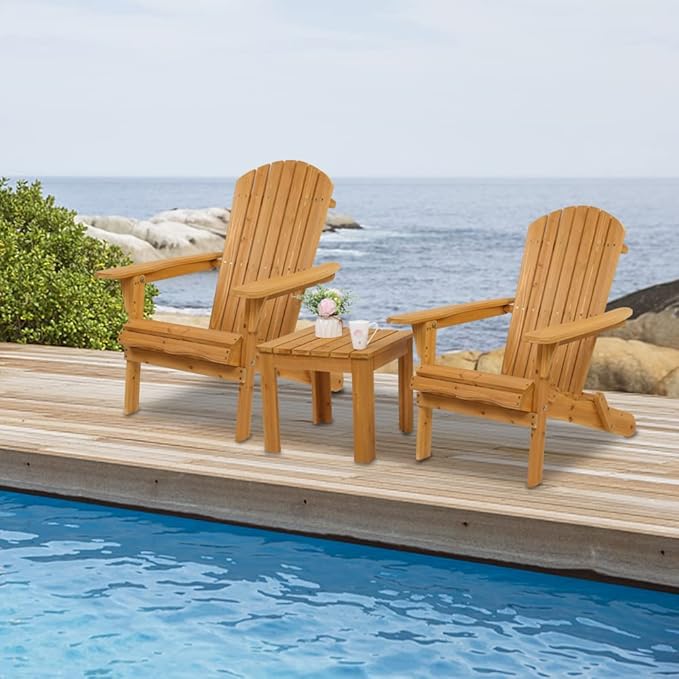 Outvita Wood Adirondack Chair Set of 2, Folding Wooden Lounge Seating - Photo 8
