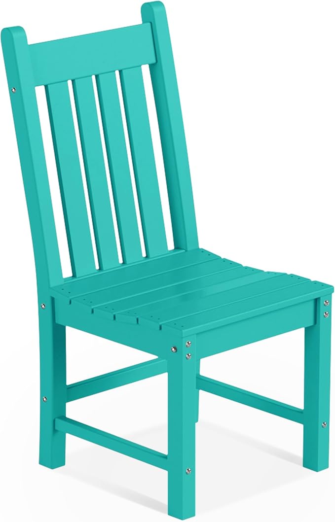 Costaelm Armless Outdoor Chair, Patio Adirondack Chair, HDPE Poly Lumber Waterproof Restaurant Bistro Kitchen Dining Chair for Outside Porch Backyard Garden, Turquoise