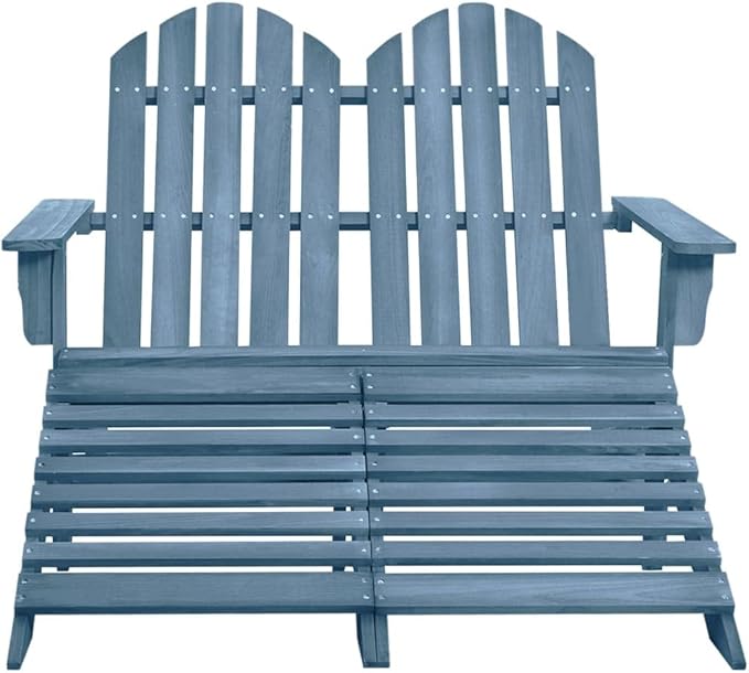 Blue Solid Fir Wood Large Detachable Garden Chair with Ottoman, 4-Piece Outdoor Patio Furniture Set for Relaxing - Photo 3