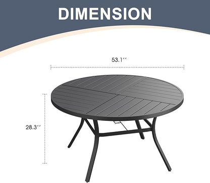 VICLLAX 53" Round Patio Dining Table for 6-8, All Weather Metal Outdoor Table with 1.57" Umbrella Hole and Surdy Frame for Garden Lawn Deck, Walnut
