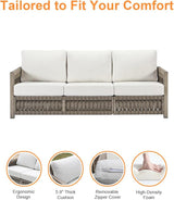 3 Seats Outdoor Sofa, Aluminum Patio Sofas Couch with Thick Cushions, Never-Rust 3-Seater Rope Weave Outside Patio Couch - Photo 8