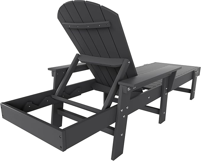 WestinTrends Dylan HDPE Outdoor Patio Poly Adirondack Reclining Chaise Lounge with Arms, Gray