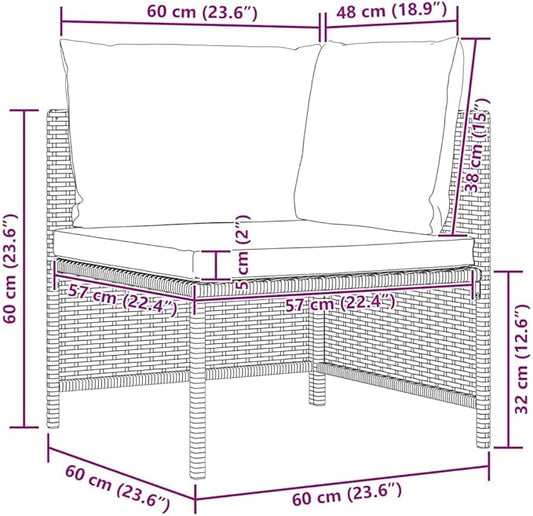 vidaXL Outdoor Sectional Corner Sofa with Cushions - Black Poly Rattan Corner Seat with Powder-Coated Steel Frame for Garden Lounge Set