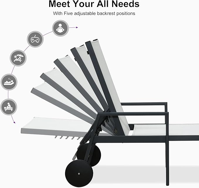 PURPLE LEAF Outdoor Chaise Lounge Set for 4 Aluminum Patio Chaise Lounger Chairs with Armrest and Wheels Adjustable - Photo 6